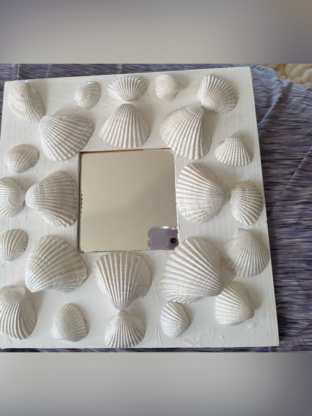 White Seashell Accent Mirror - Coastal Wall Decor 10”x10”